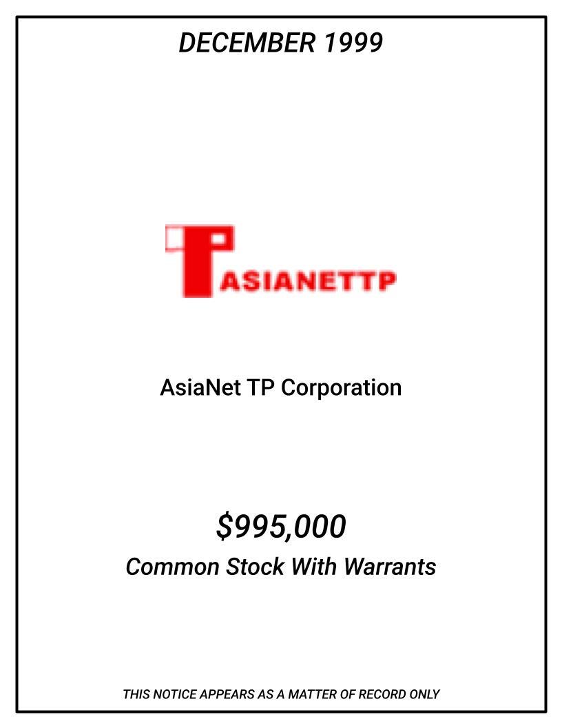 1999-12-AsiaNet-Common-Stock-With-Warrants