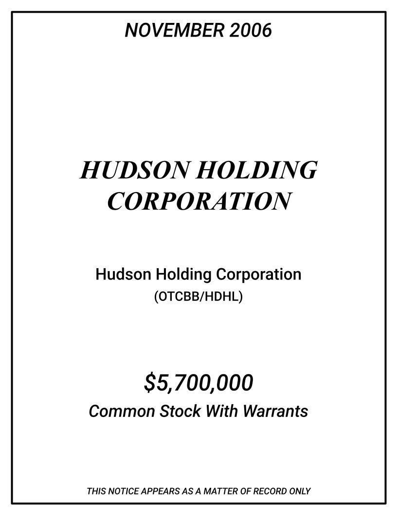 2006-11-HDHL-Common-Stock-With-Warrants